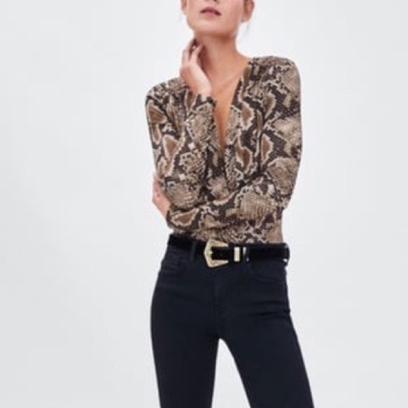 Zara Tops - Zara Snakeskin Wrap Bodysuit size Small